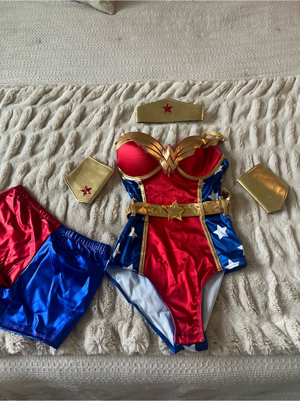 Undergirl Red, Blue & Gold Star Emblem Superhero Bodysuit Set
